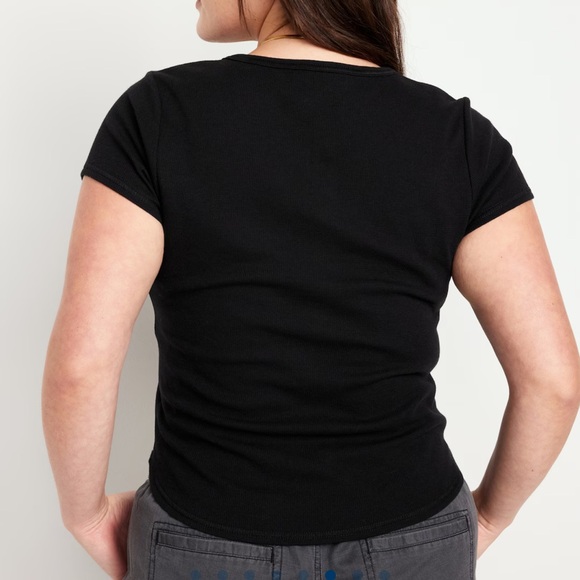 NWT OLD NAVY Short-Sleeve Waffle-Knit Henley Top   Color: Black Jack - Picture 6 of 9